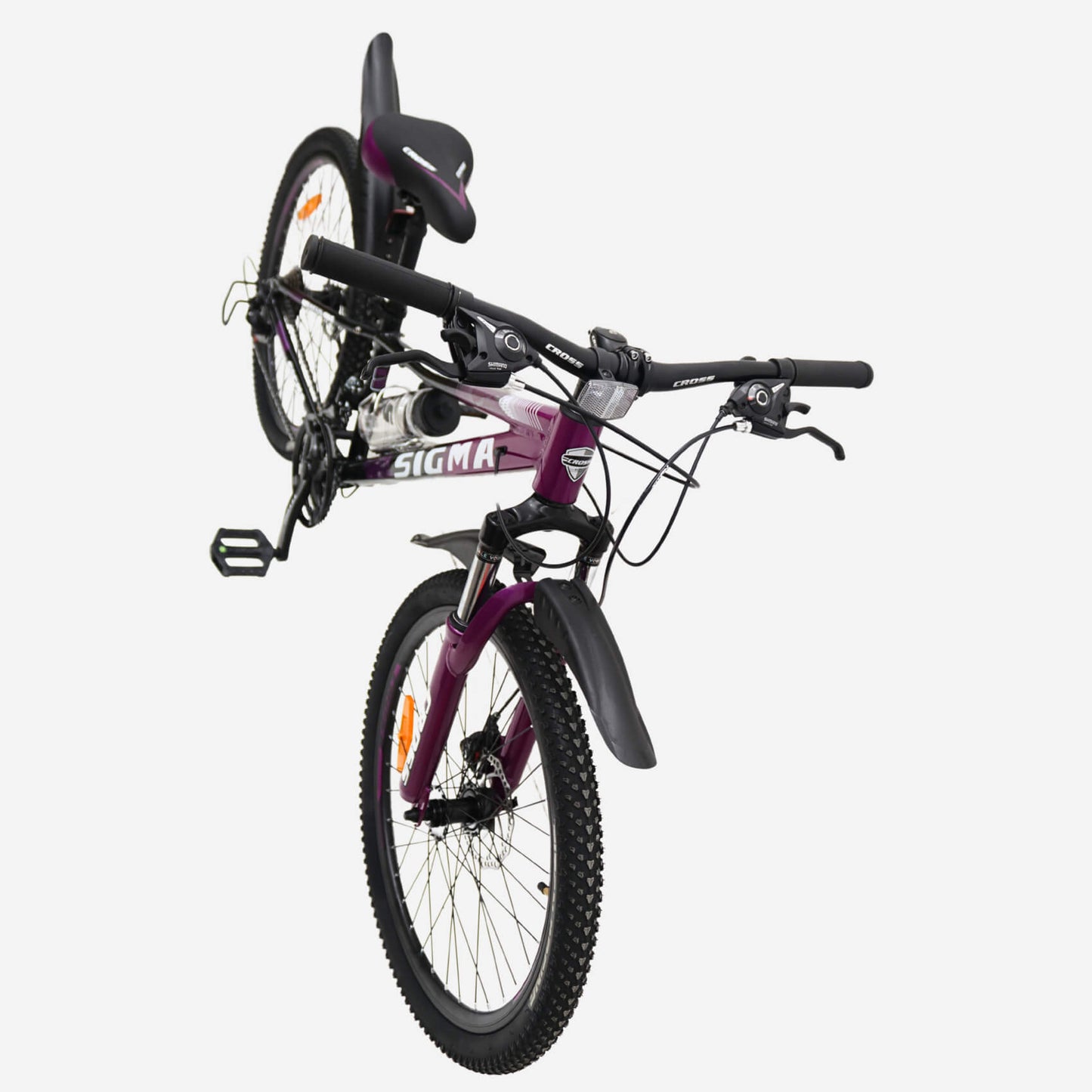 Cross Sigma 2024 26" — кермо Cross, манетки Shimano, амортизаційна вилка, вид спереду → 87 символів ✅
