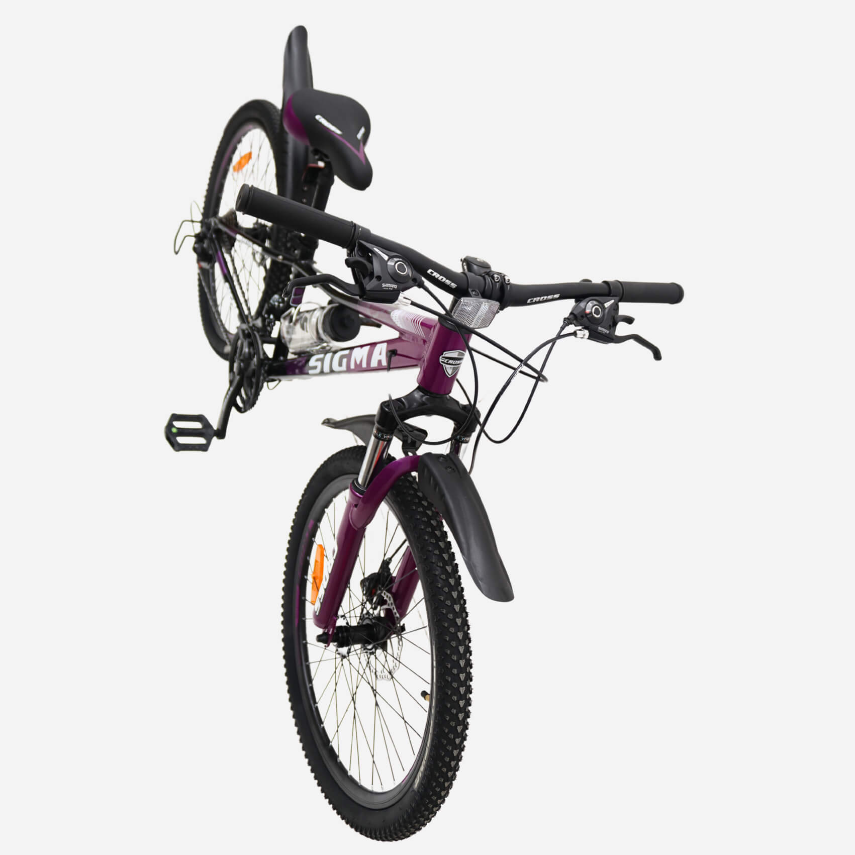Cross Sigma 2024 26" — кермо Cross, манетки Shimano, амортизаційна вилка, вид спереду → 87 символів ✅