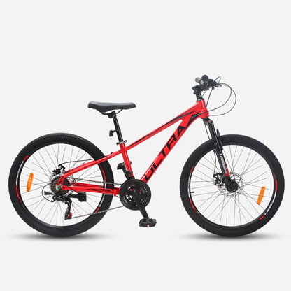Гірський велосипед CrossBike Ultra 24" червоний, алюмінієва рама 12", дискові гальма, вид збоку
