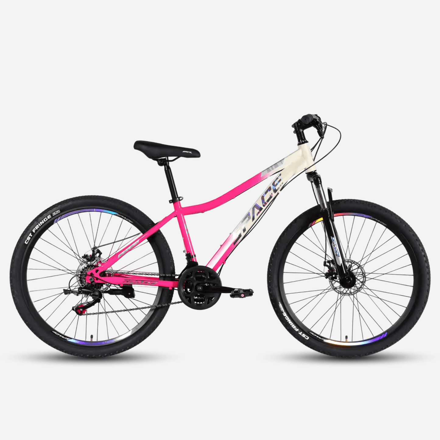 Жіночий гірський велосипед SPACE AURORA 27.5" рама 15" білий з рожевим, вид збоку