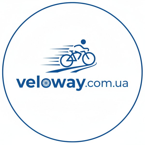 логотип, где веловипед едет по дороге, с текстом veloway.com.ua